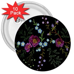 Embroidery Trend Floral Pattern Small Branches Herb Rose 3  Buttons (10 Pack) 