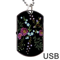 Embroidery Trend Floral Pattern Small Branches Herb Rose Dog Tag Usb Flash (one Side) by Apen