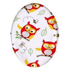 Seamless Pattern Vector Owl Cartoon With Bugs Oval Glass Fridge Magnet (4 Pack) by Apen