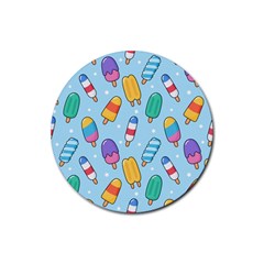 Cute Kawaii Ice Cream Seamless Pattern Rubber Round Coaster (4 Pack) by Apen