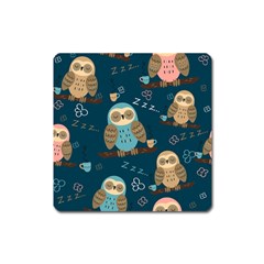 Seamless Pattern Owls Dreaming Square Magnet by Apen
