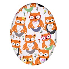Cute Colorful Owl Cartoon Seamless Pattern Oval Glass Fridge Magnet (4 Pack) by Apen