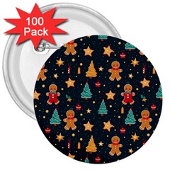 Winter Xmas Christmas Holiday 3  Buttons (100 Pack)  by Ravend