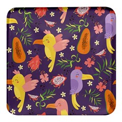 Exotic Seamless Pattern With Parrots Fruits Square Glass Fridge Magnet (4 Pack) by Ravend