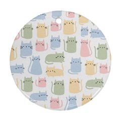 Cute Cat Colorful Cartoon Doodle Seamless Pattern Ornament (round)