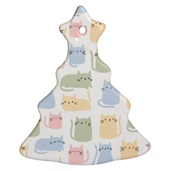 Cute Cat Colorful Cartoon Doodle Seamless Pattern Christmas Tree Ornament (two Sides)
