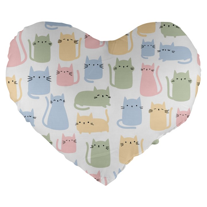 Cute Cat Colorful Cartoon Doodle Seamless Pattern Large 19  Premium Flano Heart Shape Cushions