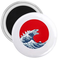 The Great Wave Of Kaiju 3  Magnets by Cendanart