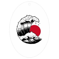 Japanese Sun & Wave Uv Print Acrylic Ornament Oval by Cendanart