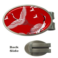 Japanese Crane Bird Art Money Clips (oval)  by Cendanart