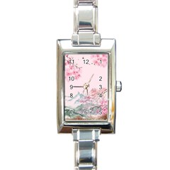 Pink Chinese Style Cherry Blossom Rectangle Italian Charm Watch by Cendanart