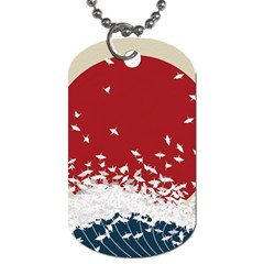 Red Sun Sea Waves Bird Japanese Art Minimalist Dog Tag (one Side) by Bedest