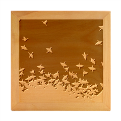 Red Sun Sea Waves Bird Japanese Art Minimalist Wood Photo Frame Cube by Bedest