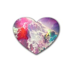 Clouds Multicolor Fantasy Art Skies Rubber Heart Coaster (4 Pack) by Ket1n9