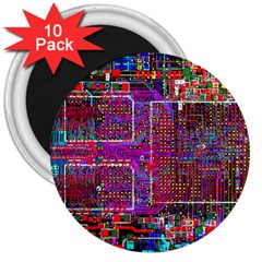 Technology Circuit Board Layout Pattern 3  Magnets (10 Pack)  by Ket1n9