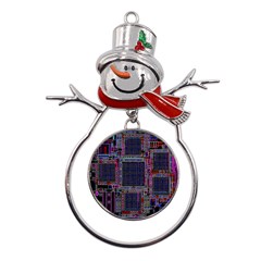 Cad Technology Circuit Board Layout Pattern Metal Snowman Ornament by Ket1n9