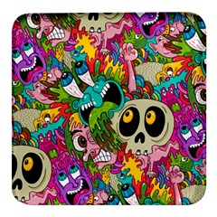 Crazy Illustrations & Funky Monster Pattern Square Glass Fridge Magnet (4 Pack) by Ket1n9