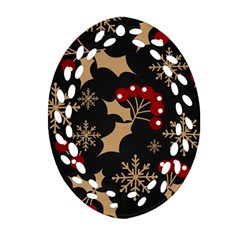 Christmas Pattern With Snowflakes Berries Oval Filigree Ornament (two Sides) by Ket1n9