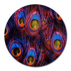 Pretty Peacock Feather Round Mousepad by Ket1n9