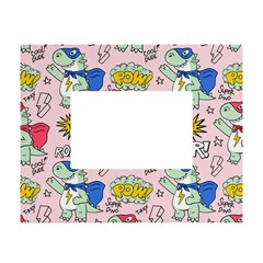 Seamless Pattern With Many Funny Cute Superhero Dinosaurs T-rex Mask Cloak With Comics Style Inscrip White Tabletop Photo Frame 4 x6  by Ket1n9