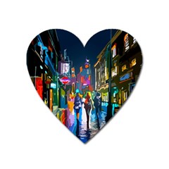 Abstract Vibrant Colour Cityscape Heart Magnet by Ket1n9