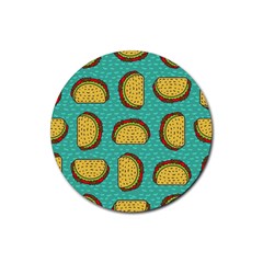 Taco Drawing Background Mexican Fast Food Pattern Rubber Coaster (round) by Ket1n9
