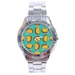 Taco Drawing Background Mexican Fast Food Pattern Stainless Steel Analogue Watch by Ket1n9