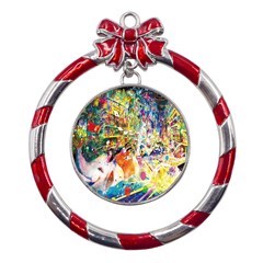 Multicolor Anime Colors Colorful Metal Red Ribbon Round Ornament by Ket1n9