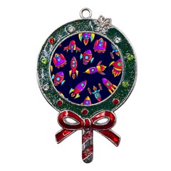 Space Patterns Metal X mas Lollipop With Crystal Ornament