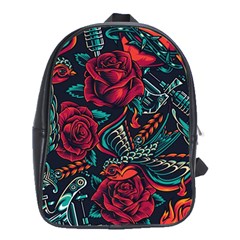 Vintage Flash Tattoos Designs Seamless Pattern School Bag (xl)