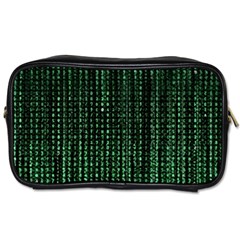 Green Matrix Code Illustration Digital Art Portrait Display Toiletries Bag (two Sides) by Cendanart