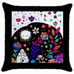 Rainbow Fun Cute Minimal Doodle Throw Pillow Case (black)