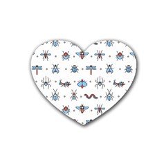 Insects Icons Square Seamless Pattern Rubber Coaster (heart)