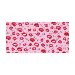 Kiss Lips Pink With Hearts Print Yoga Headbands by CoolDesigns