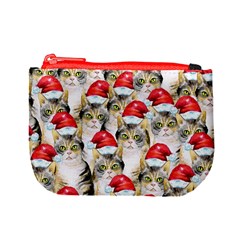 Red Cute Cat Khaki Xmas Hat Mini Coin Purse by CoolDesigns