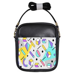 Tridimensional Pastel Shapes Background Memphis Style Girls Sling Bag by Bedest