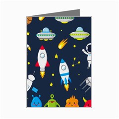 Big Set Cute Astronauts Space Planets Stars Aliens Rockets Ufo Constellations Satellite Moon Rover V Mini Greeting Card by Bedest