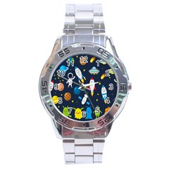 Big Set Cute Astronauts Space Planets Stars Aliens Rockets Ufo Constellations Satellite Moon Rover V Stainless Steel Analogue Watch