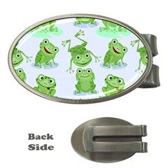 Cute Green Frogs Seamless Pattern Money Clips (oval) 