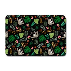 Floral Pattern With Plants Sloth Flowers Black Backdrop Small Doormat by Bedest