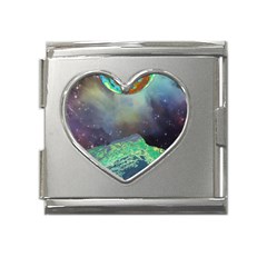 Psychedelic Universe Color Moon Planet Space Mega Link Heart Italian Charm (18mm) by Cendanart