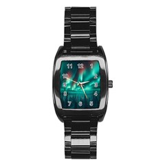 Aurora Borealis Snow Stainless Steel Barrel Watch