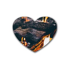 Wood Fire Camping Forest On Rubber Heart Coaster (4 Pack)