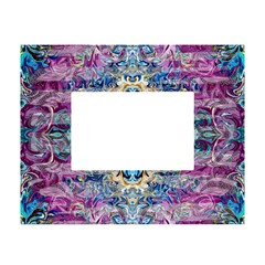 Magenta On Cobalt Arabesque White Tabletop Photo Frame 4 x6  by kaleidomarblingart