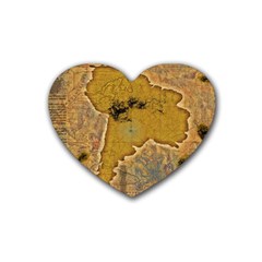 Vintage Map Of The World Continent Rubber Heart Coaster (4 Pack) by Proyonanggan