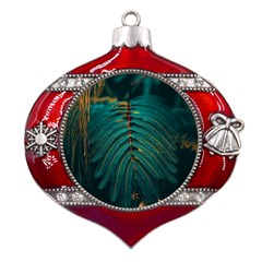 Dark Green Leaves Leaf Metal Snowflake And Bell Red Ornament by Cemarart