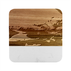 Surreal Mountain Landscape Lake Marble Wood Coaster (square) by Bedest