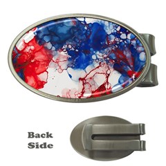 Red White And Blue Alcohol Ink American Patriotic  Flag Colors Alcohol Ink Money Clips (oval)  by PodArtist