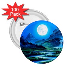 Bright Full Moon Painting Landscapes Scenery Nature 2 25  Buttons (100 Pack)  by Ndabl3x