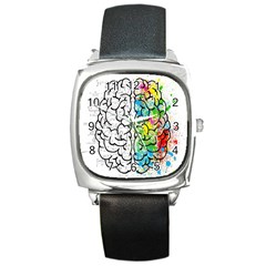 Brain Mind Psychology Idea Drawing Short Overalls Square Metal Watch